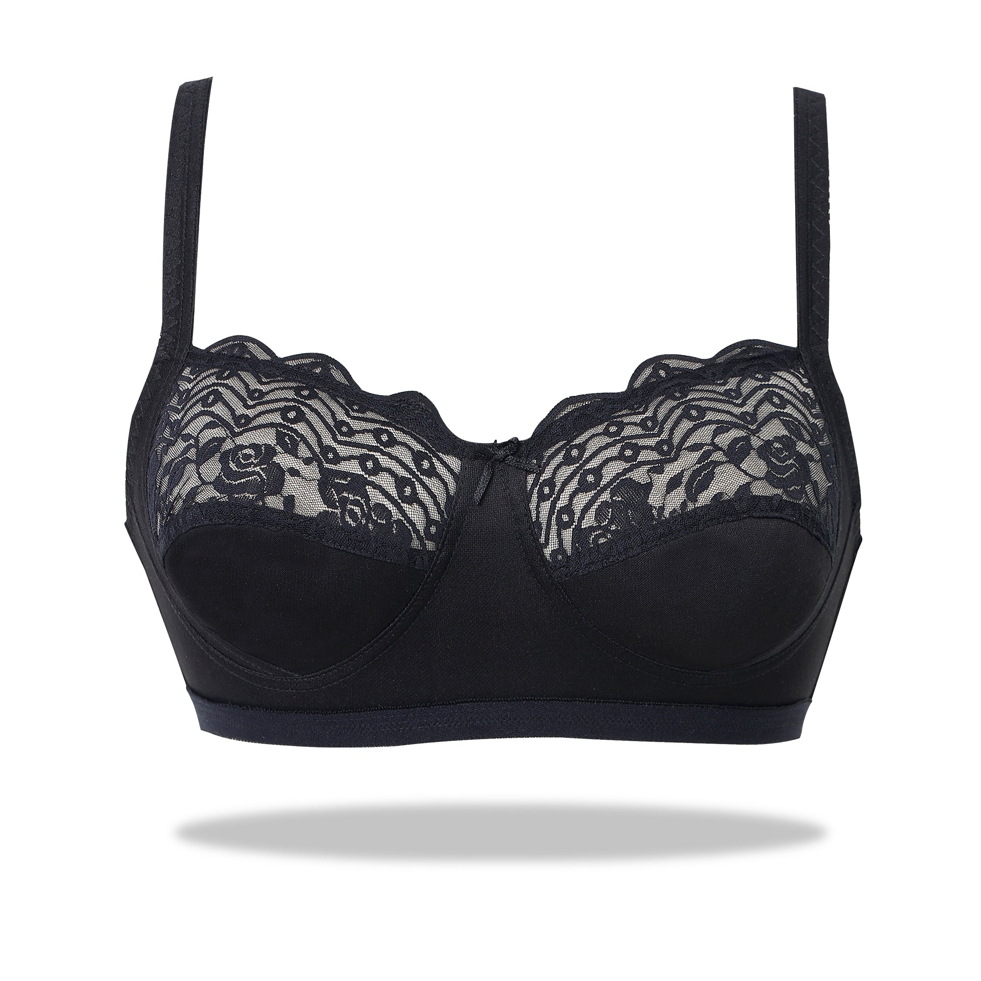 Black Marvel - Non Padded Wirefree Stretchable Bra with Lacy Cups