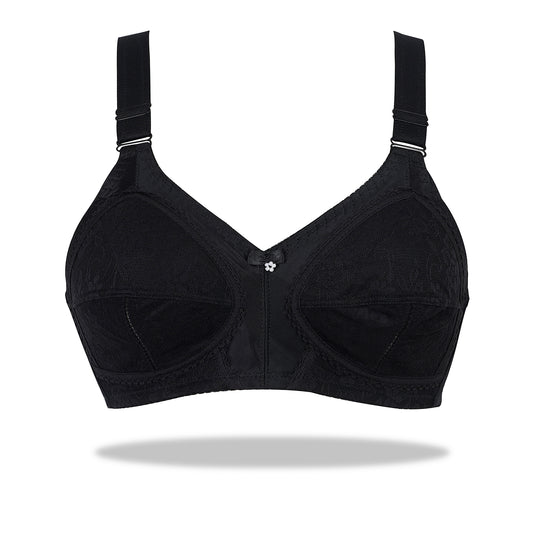 Black Doreen Bra - Cotton Full Coverage Non-Padded Wirefree Bra
