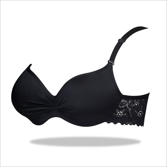 Black Crinkled Luxury Turkish Imported Padded Bra with Mesh Bands