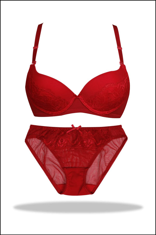 Red Mesh Bra with Strethable Panty Set
