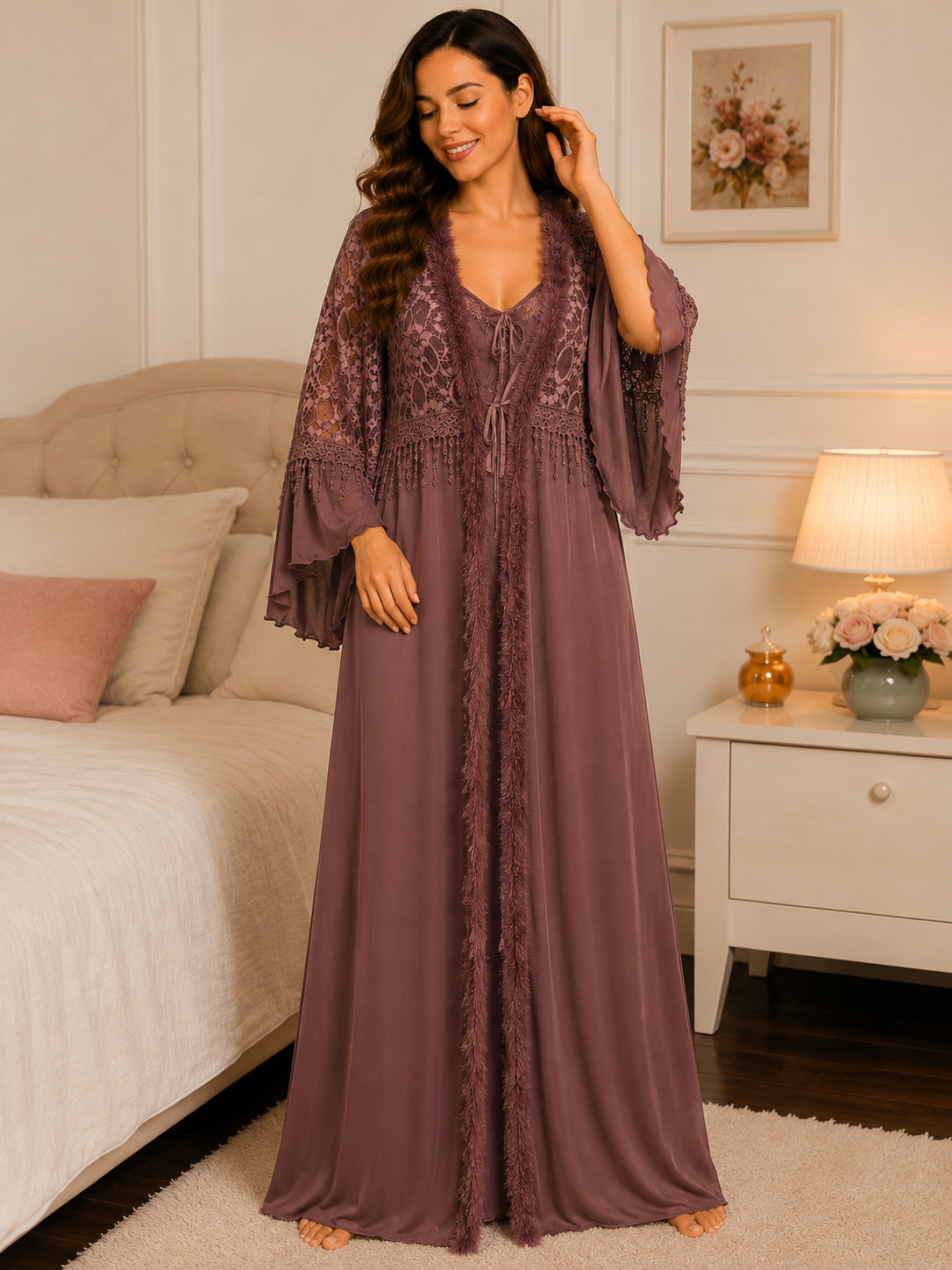 Luxury Fur Nighty Long Full length - Sea Green