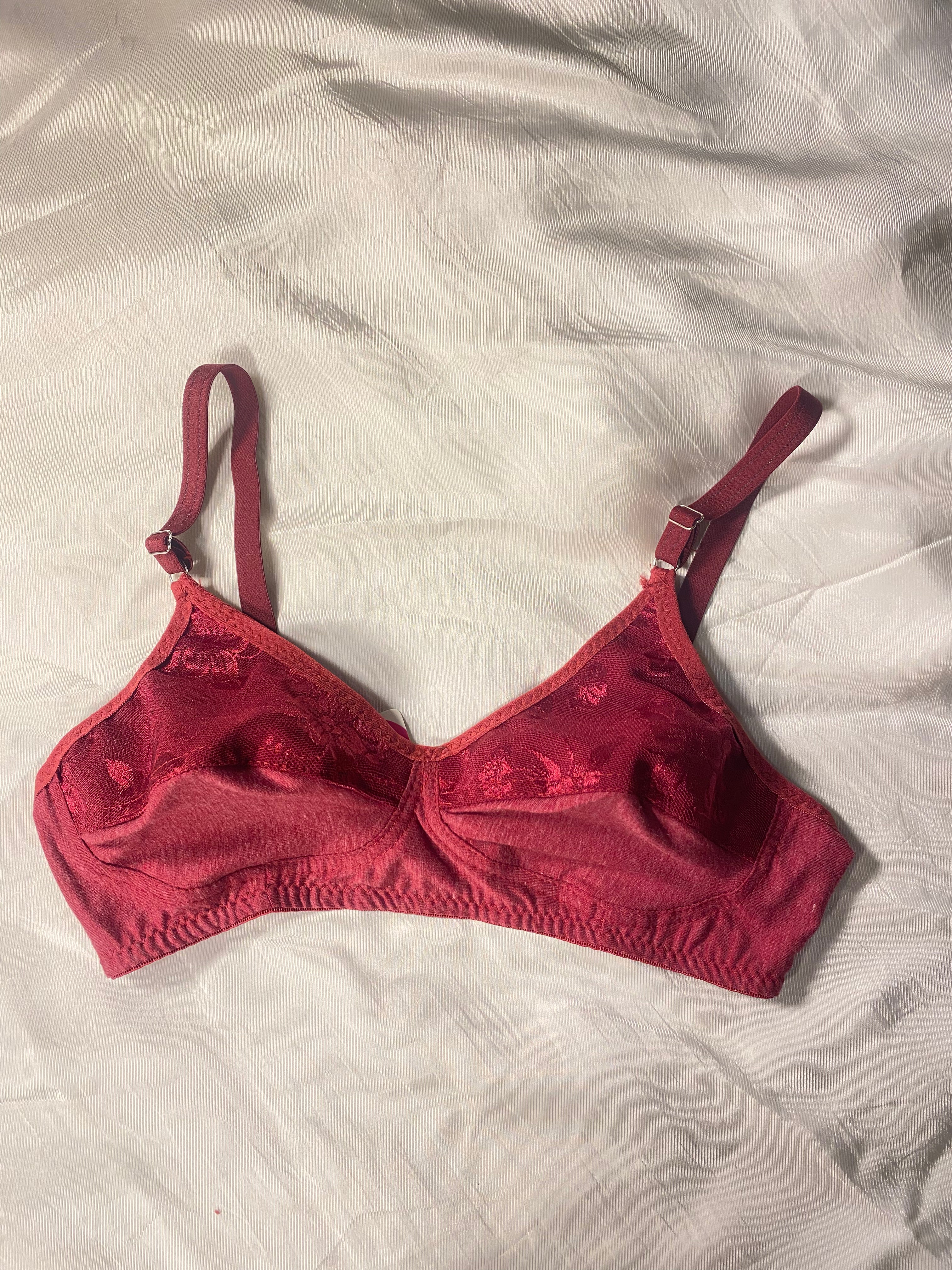 Maroon Luxury Knitted Cotton with Lace Bra