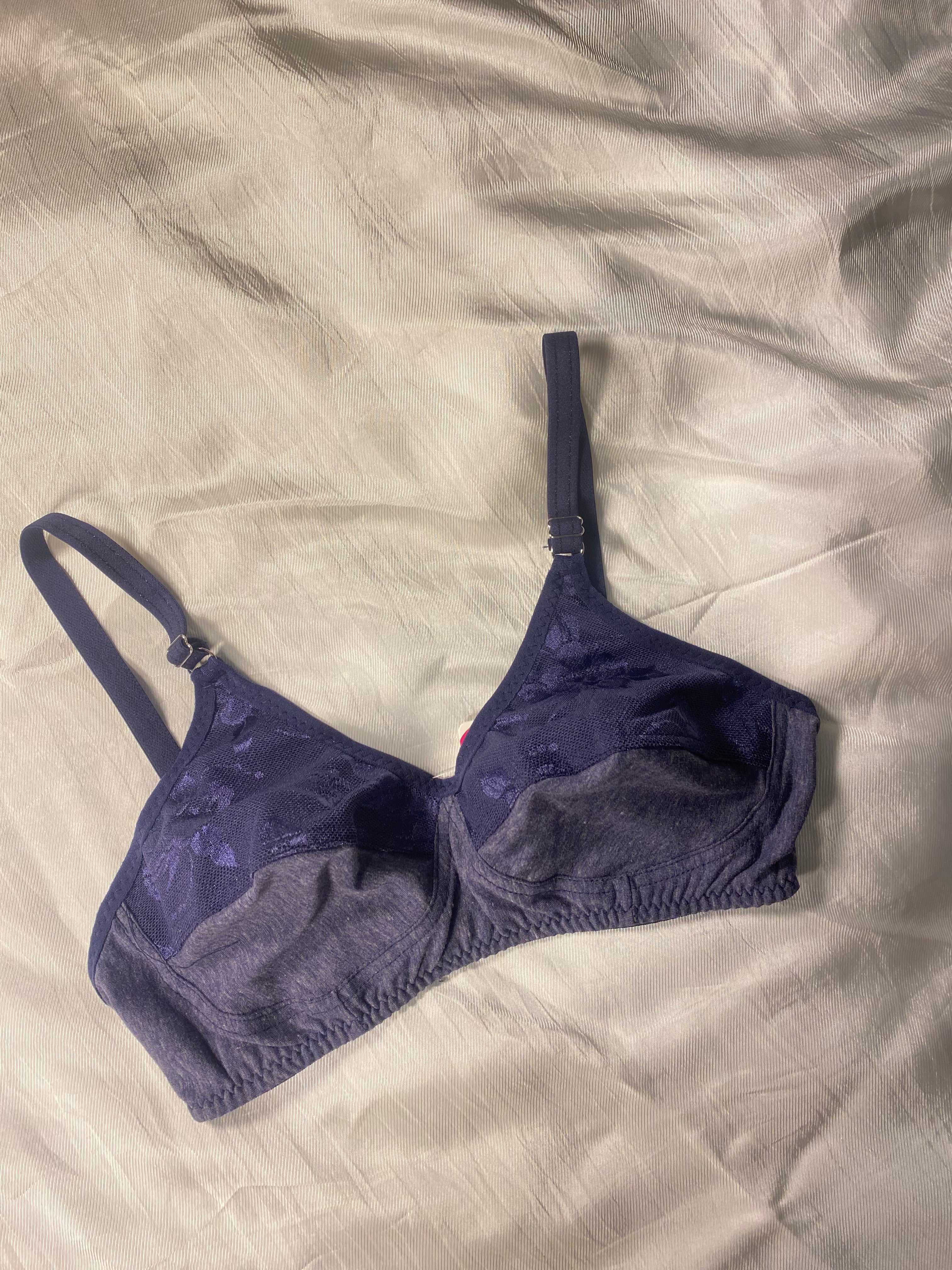 Blue Luxury Knitted Cotton with Lace Bra