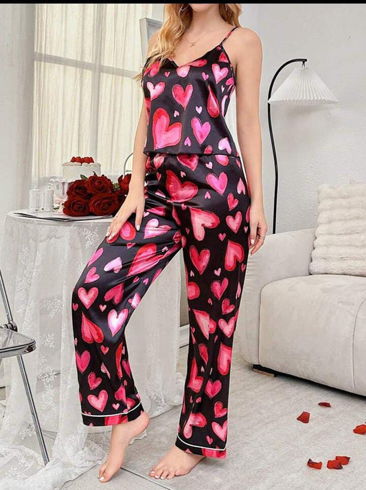 Red & Black Hearts Cami with Trouser