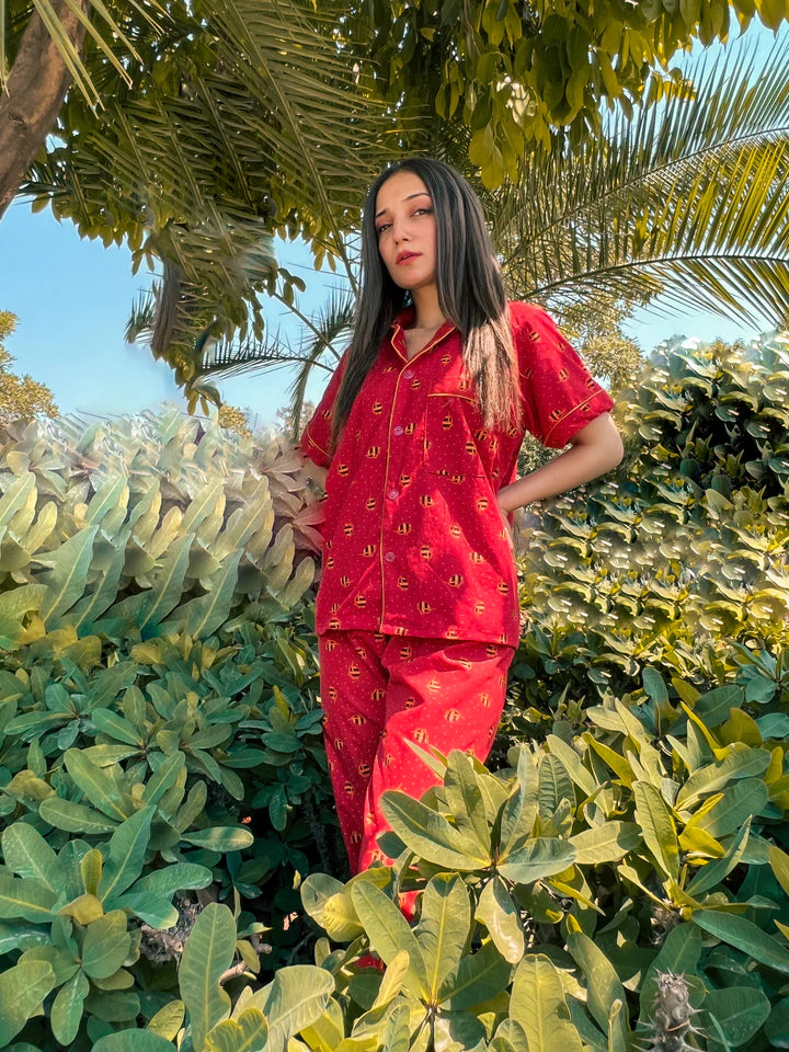 Premium Pima Cotton Button-Down Printed Shirt & PJ Set - Buttermilk