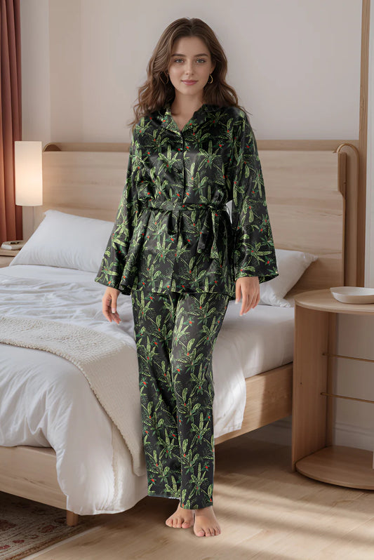 5 pcs Luxury Loungewear - Green Petals (Shirt+Trouser+Hair Band+Eye Masks+Pony) (Copy)