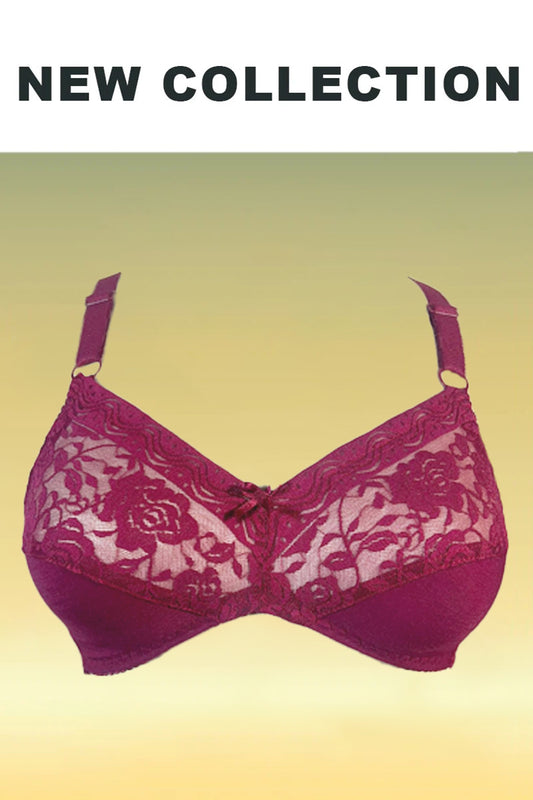 Maroon Luxury Non Padded Knitted Cotton Bra with Soft Mesh