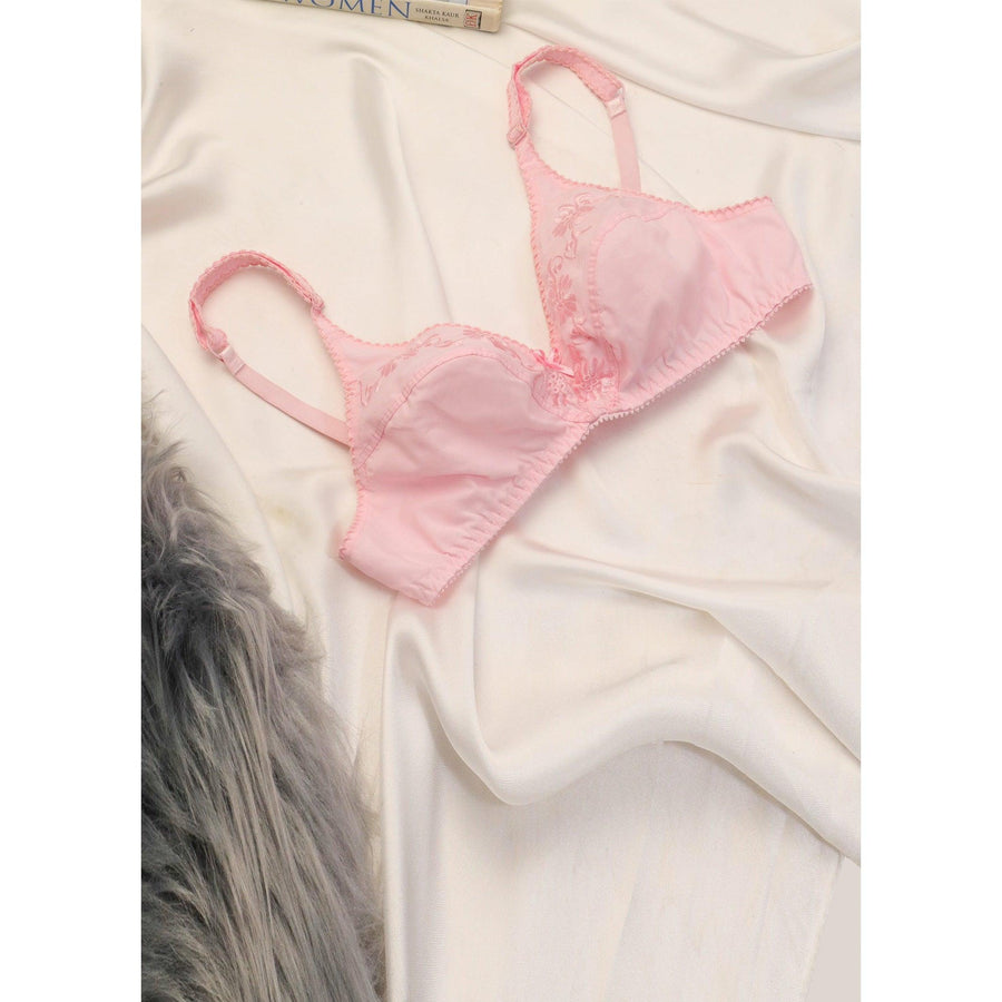 Lily - Softest Low Cut Floral Embroidered Cotton Bra - Espicopink