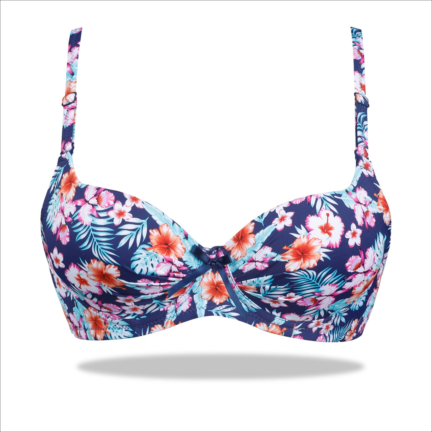 Red Floral Crinkled Bra - Padded with stretchable floral straps