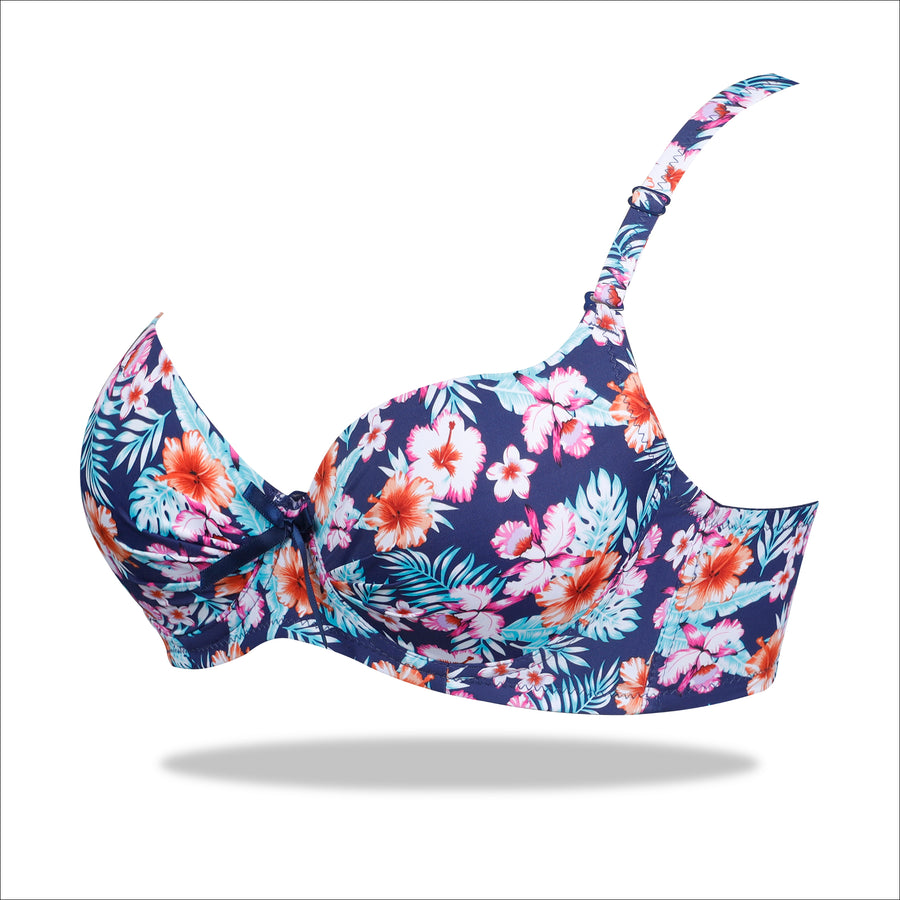 Floral Crinkled Bra - Padded with stretchable floral straps