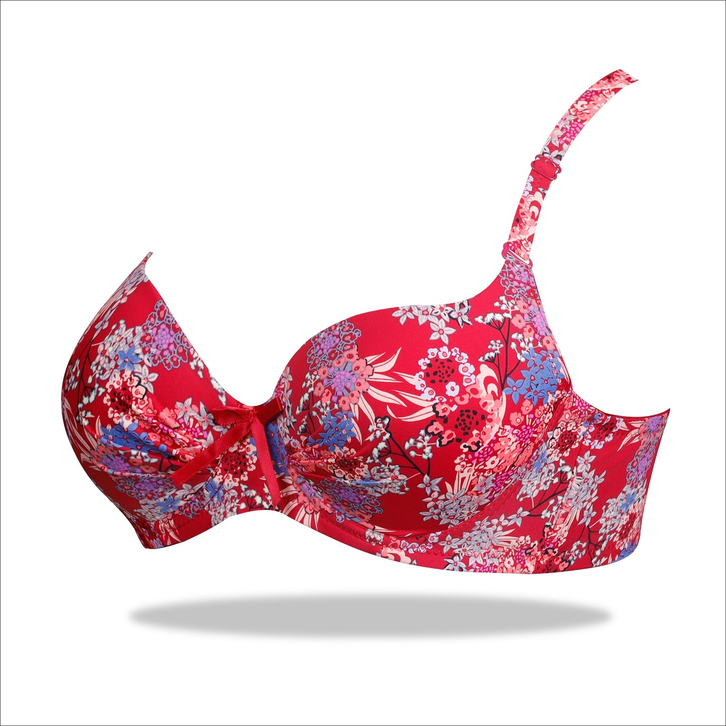 Red Floral Crinkled Bra - Padded with stretchable floral straps