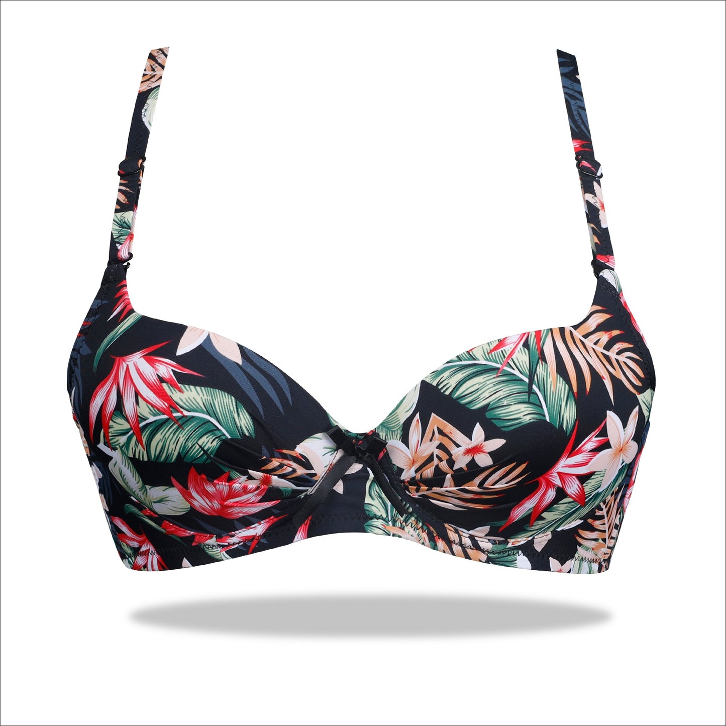 Red Floral Crinkled Bra - Padded with stretchable floral straps