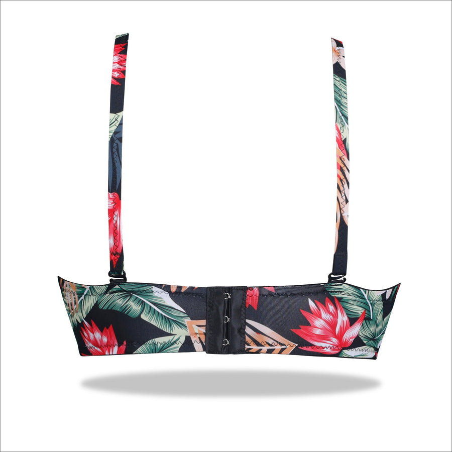 Red Floral Crinkled Bra - Padded with stretchable floral straps