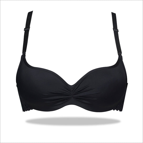 Black Crinkled Luxury Turkish Imported Padded Bra with Mesh Bands