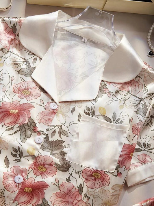 (3 Pcs) Luxury Floral Loungewear - Shirt + Trouser + Shorts