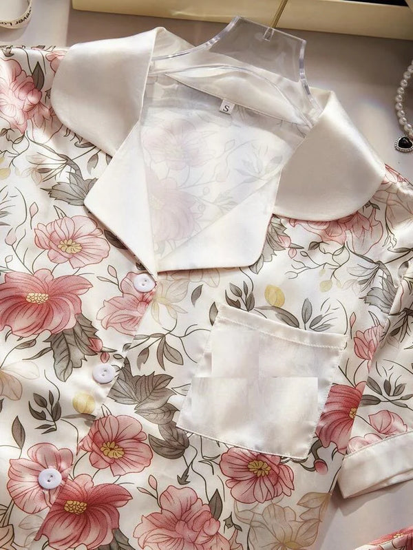 (3 Pcs) Luxury Floral Loungewear - Shirt + Trouser + Shorts