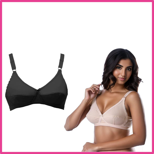 Pack Of 2 (Skin & Black) - Lotus - Cross Over Cotton Non-Padded Wirefree Bra
