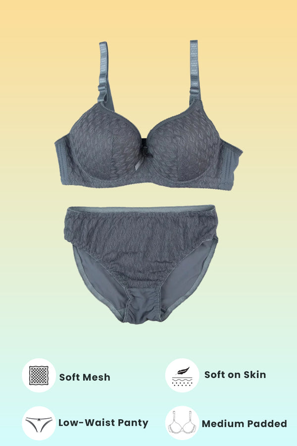 Grey Zephyr Padded Bra and Panty Set