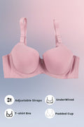 Espico Pink Padded Wired T-Shirt Bra - Tea Pink