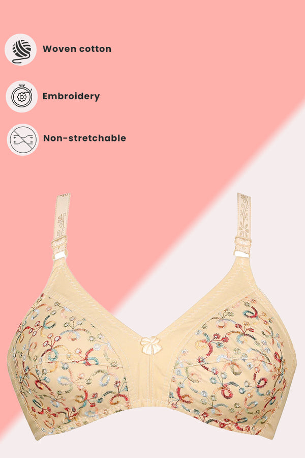 Camellia Multi Color Full Cup Embroidered Cotton Bra