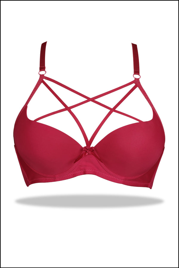 Red Elegant Pushup Bra With Stylish Chest Bands