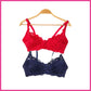 Pack Of 2 (Blue & Maroon) - Broom - Wired / Non-Wired Light Padded European Lace Bra