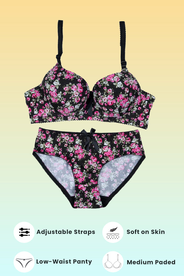 Black Floral Padded Set