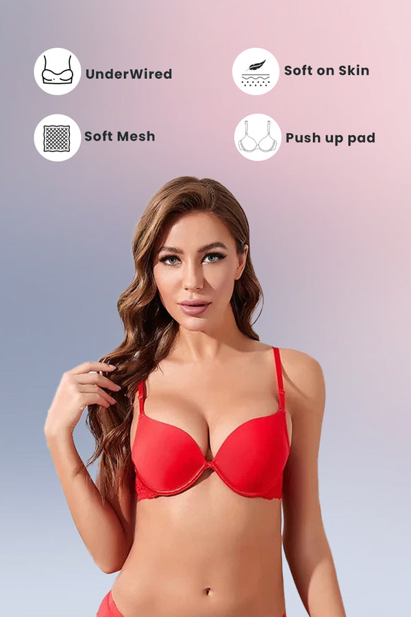 Red Luxury Soft Padded Bra with Ultimate Pushup Experience