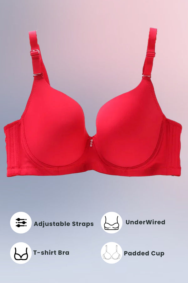 Espico Pink Padded Wired T-Shirt Bra - Maroon