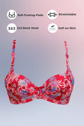 Red Floral Crinkled Bra - Padded with stretchable floral straps