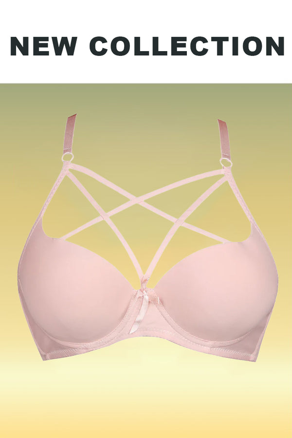 Pink Elegant Pushup Bra With Stylish Chest Bands