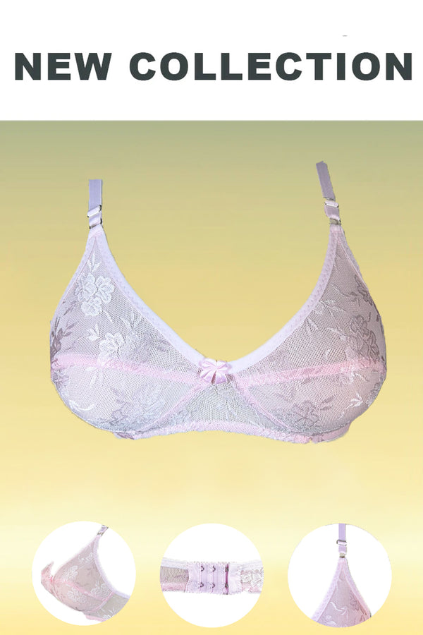 Full Mesh Non Padded Stretchable Bra - Pink