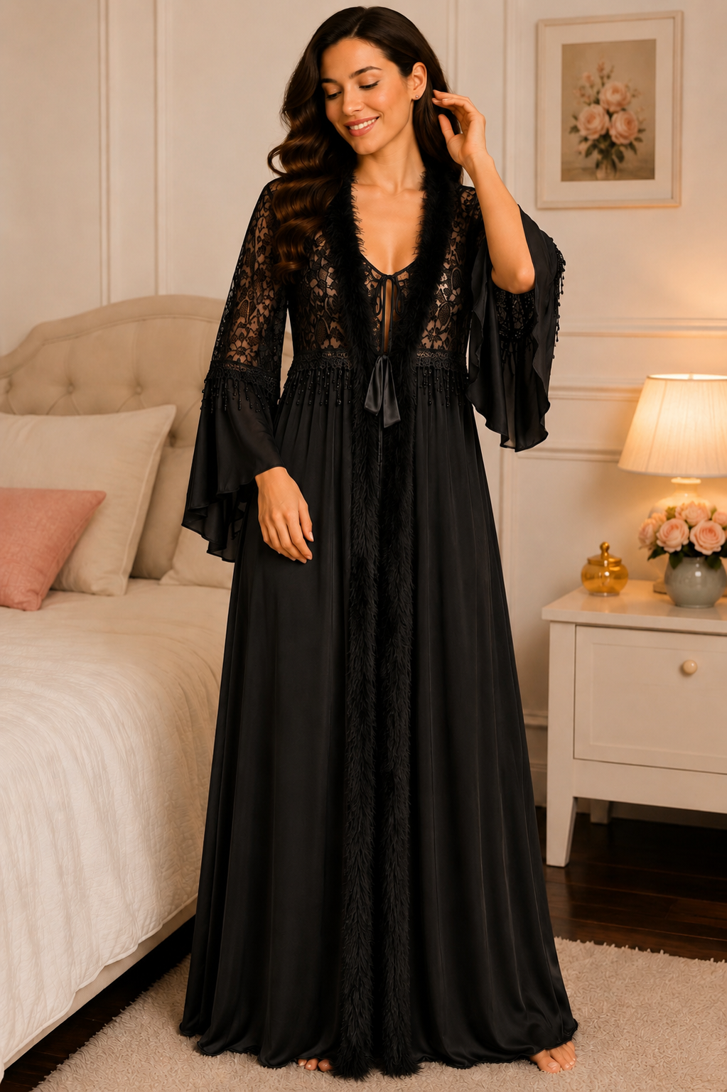 Luxury Fur Nighty Long Full length - Brown
