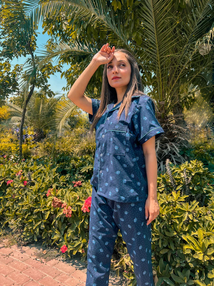 Premium Pima Cotton Button-Down Printed Shirt & PJ Set - Red
