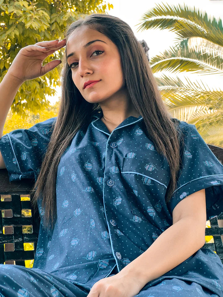 Premium Pima Cotton Button-Down Printed Shirt & PJ Set - Buttermilk