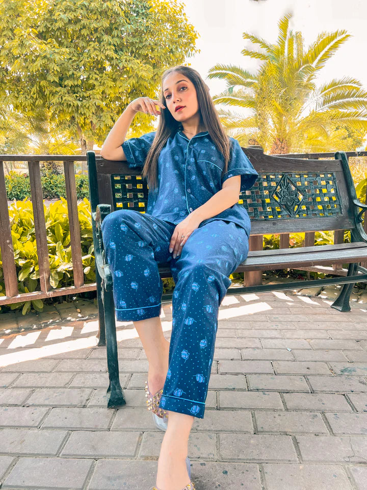 Premium Pima Cotton Button-Down Printed Shirt & PJ Set - Buttermilk