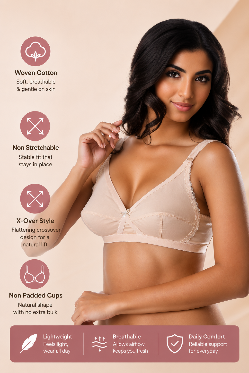 Lotus - Cotton Non Padded Cross-Over Style Wirefree Bra