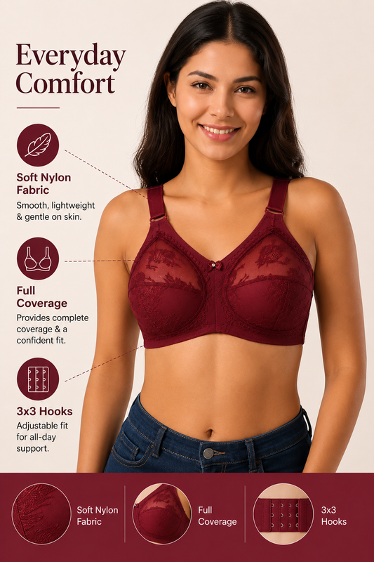 Maroon Doreen Bra - Cotton Full Coverage Non-Padded Wirefree Bra