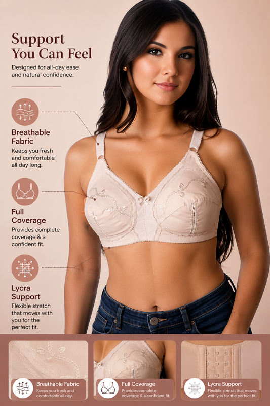 FORGET-ME-NOT - Cotton Full Cup Non-Padded Wirefree Bra with Full Lycra Support