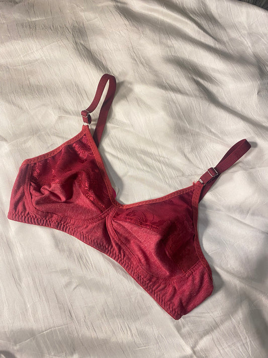 Maroon Luxury Knitted Cotton with Lace Bra