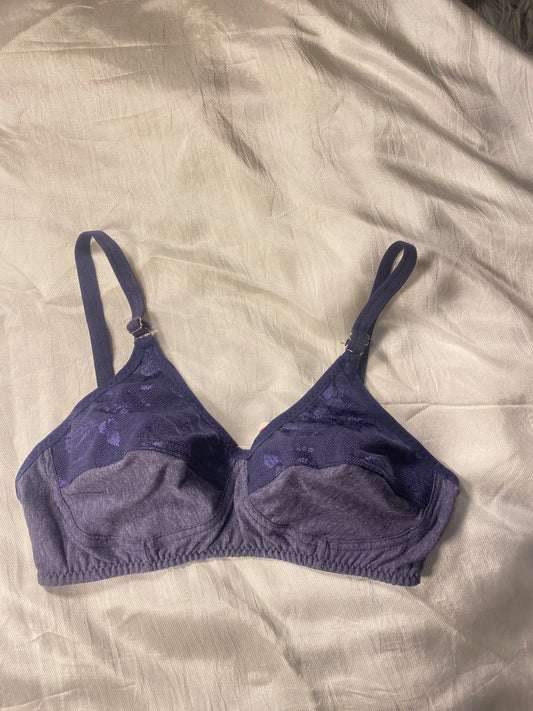 Blue Luxury Knitted Cotton with Lace Bra