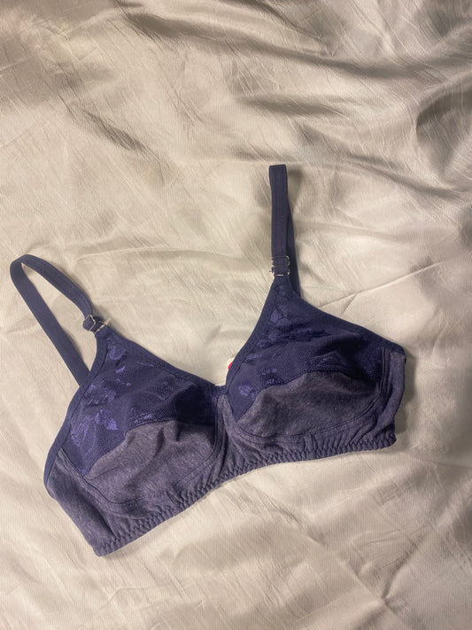Blue Luxury Knitted Cotton with Lace Bra