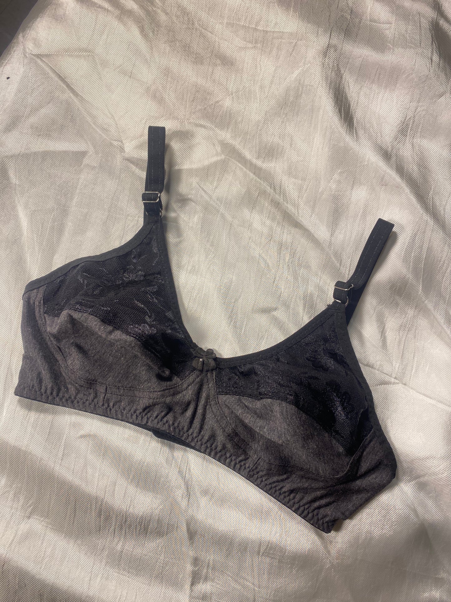 Black Luxury Knitted Cotton with Lace Bra