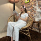 Luxe Cotton Trousers - White Light Flower