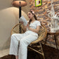 Luxe Cotton Trousers - White Light Flower