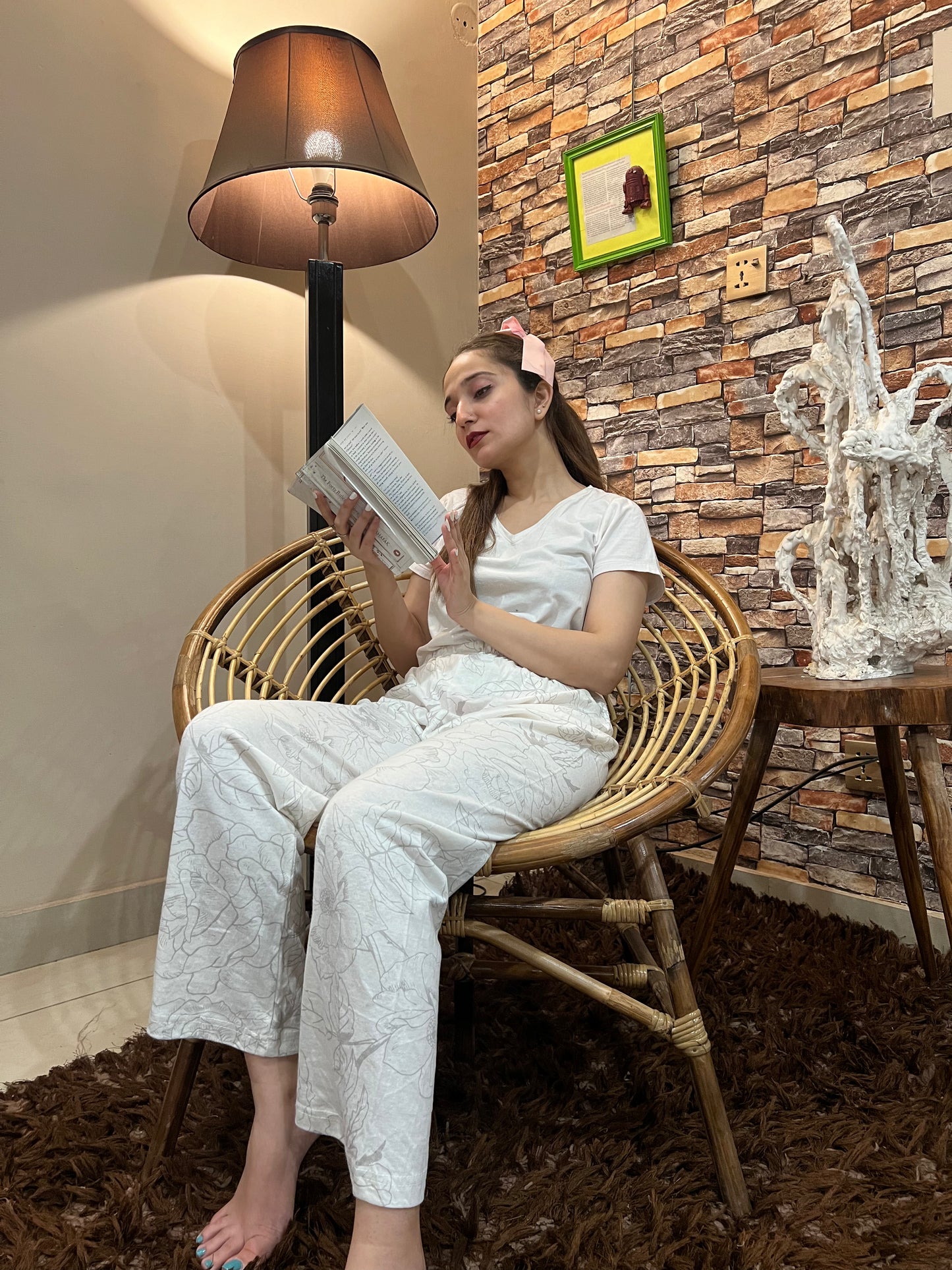 Luxe Cotton Trousers - White Light Flower