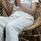 Luxe Cotton Trousers - White Light Flower