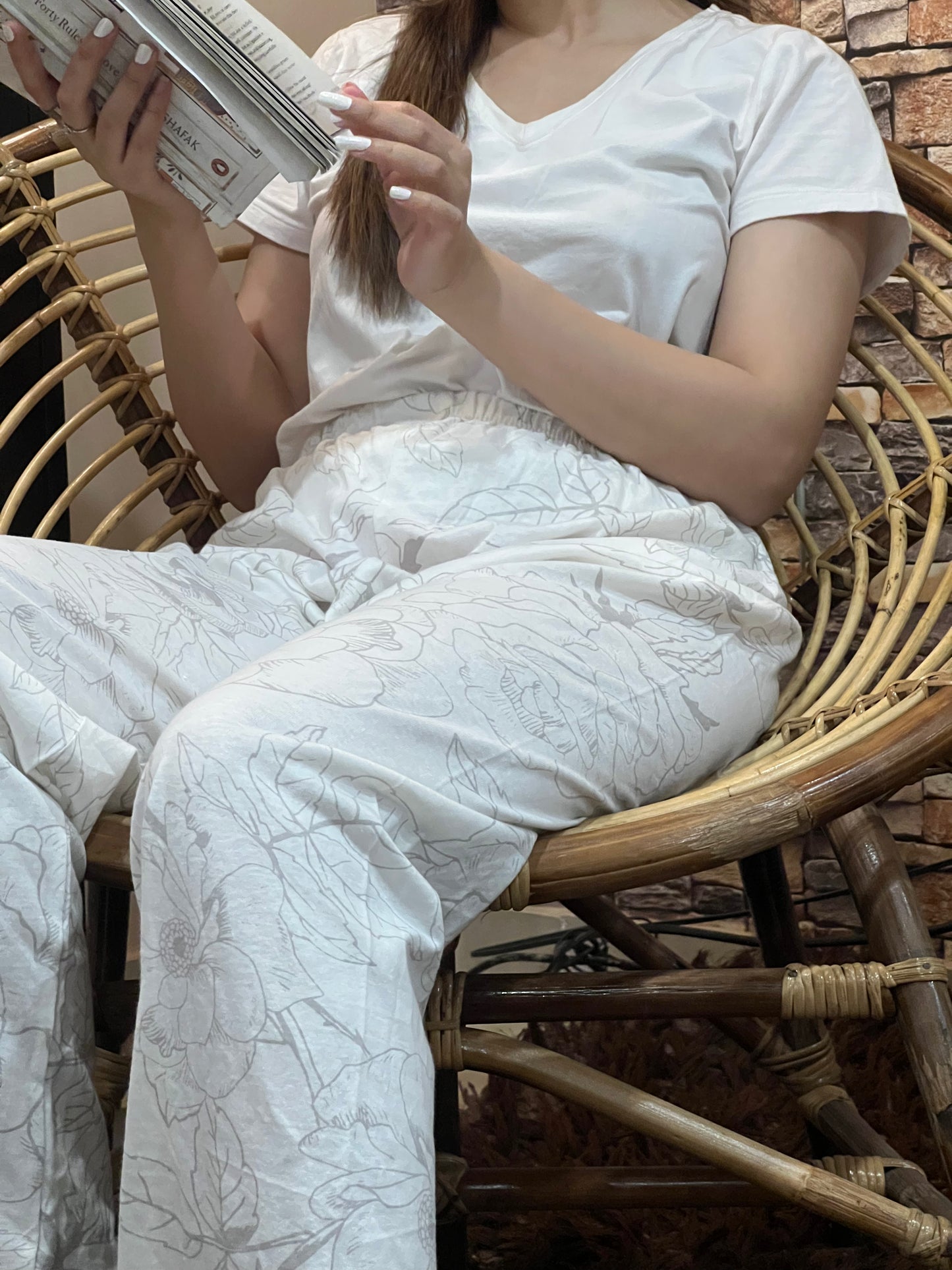 Luxe Cotton Trousers - White Light Flower