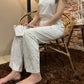 Luxe Cotton Trousers - White Light Flower