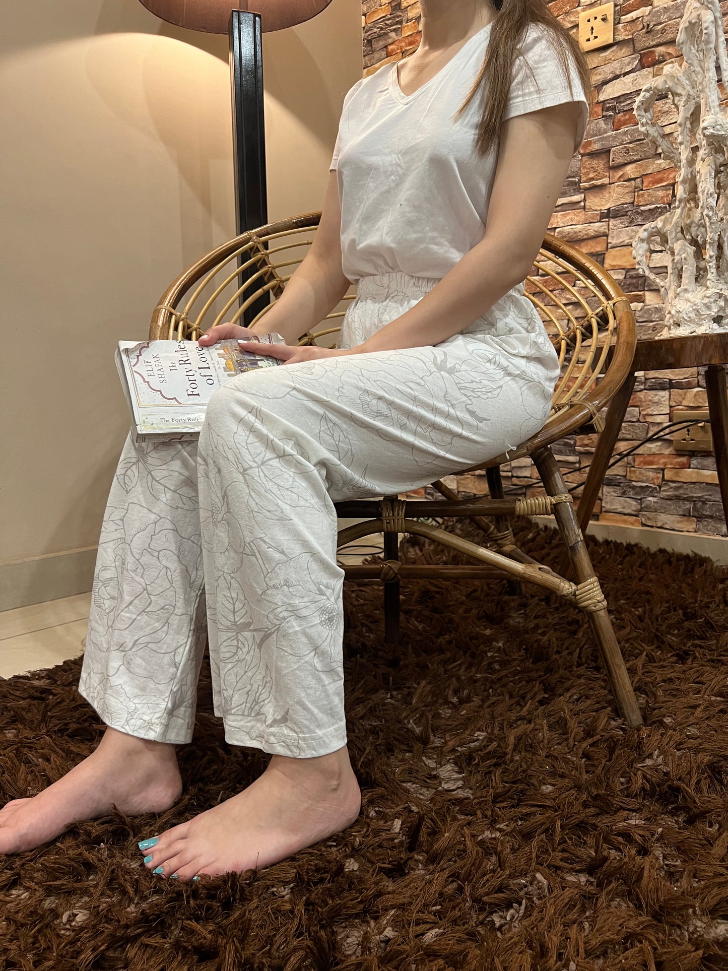 Luxe Cotton Trousers - White Light Flower
